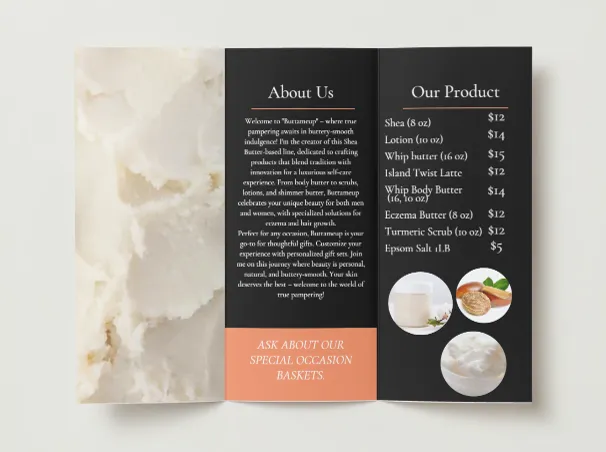 Buttameup brochure inside spread