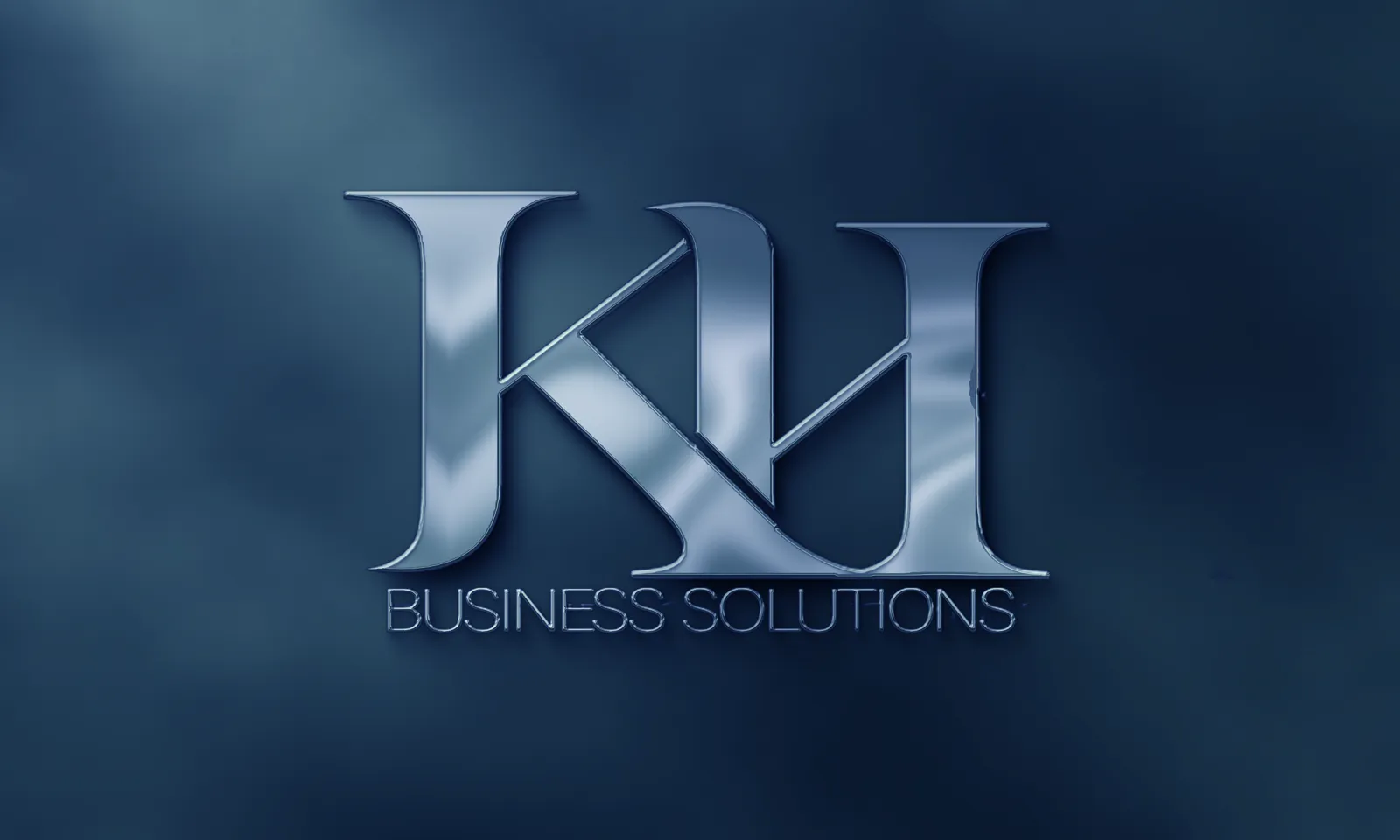 A brushed silver KH monogram with the words Business Solutions on a deep navy gradient.