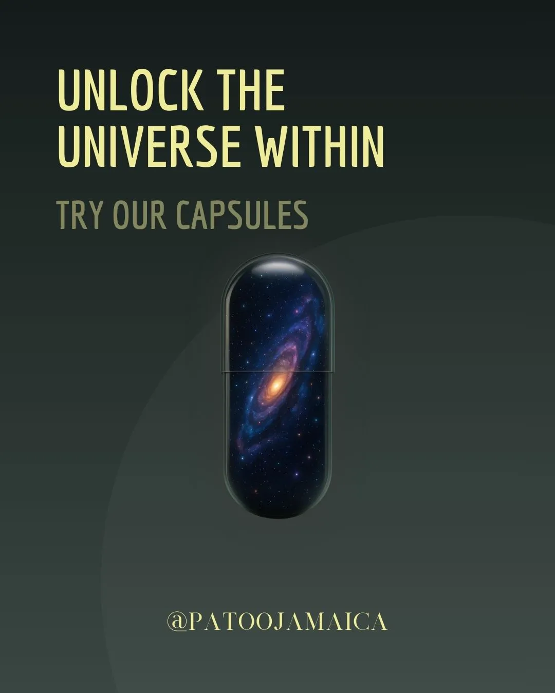 A single capsule filled with a galaxy image under the headline Unlock the universe within, try our capsules.