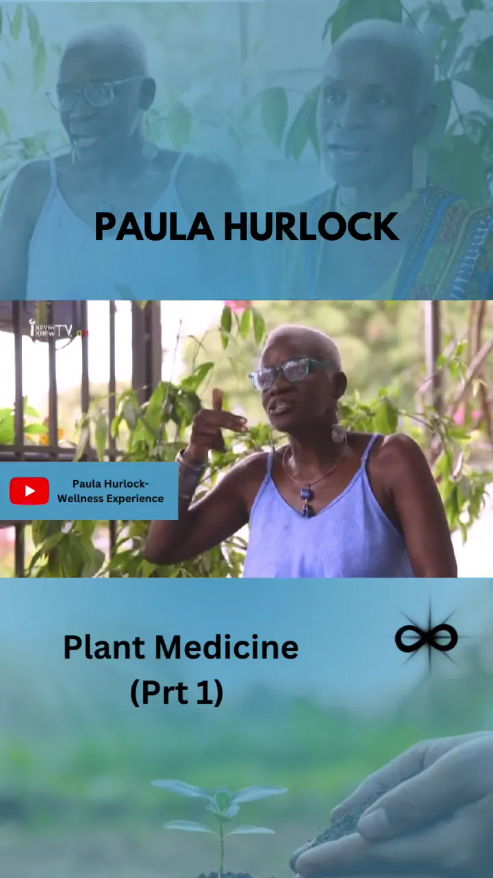 Vertical interview reel of Paula Hurlock speaking in a garden, framed with her name title, a YouTube channel tag and a 'Plant Medicine (Prt 1)' episode card.