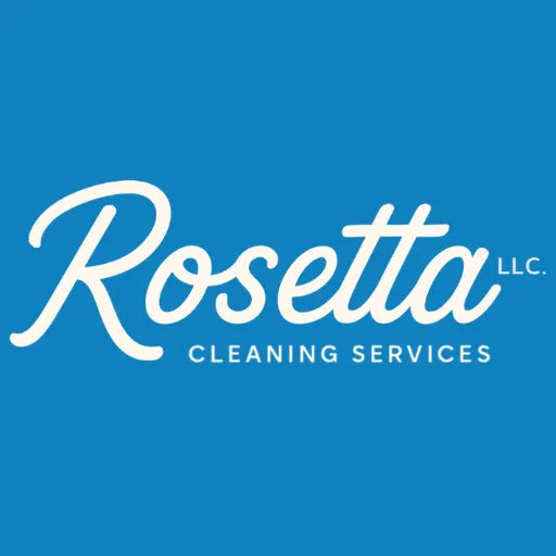 The Rosetta Cleaning Services LLC script logo in white on a blue square.